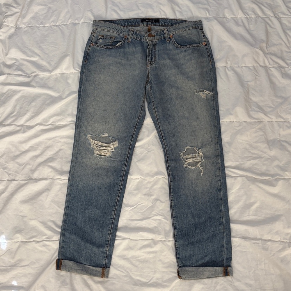 J Brand Aidan linen cotton distressed relaxed boyfriend jeans 28 never worn